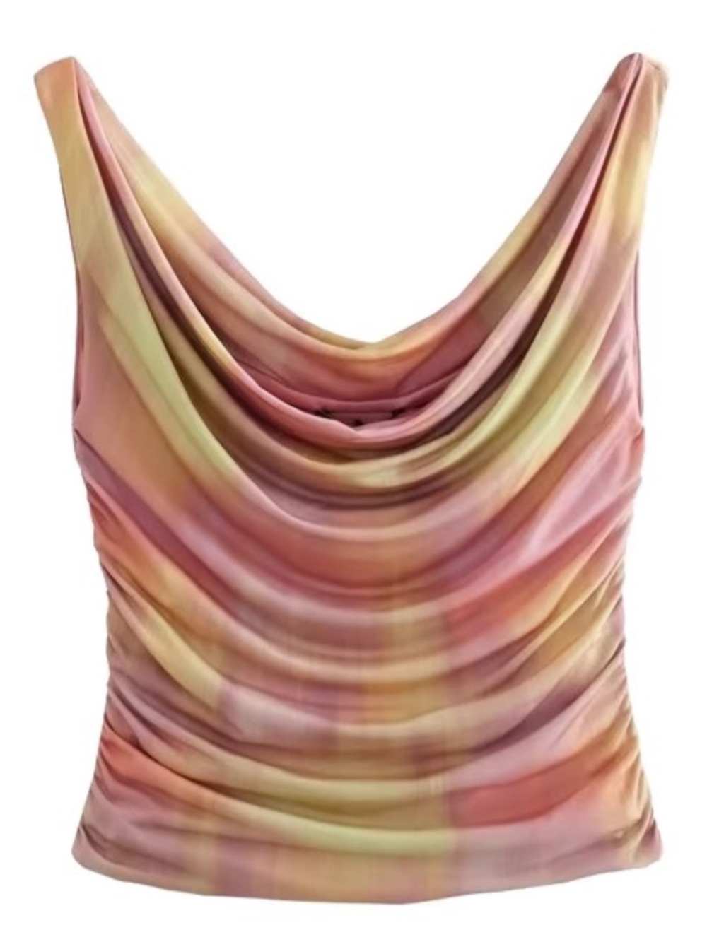 Zara NWOT Y2K Colorful Pastel Sunset Tie Dye Draped Cowl Neck Tank Top (Small)